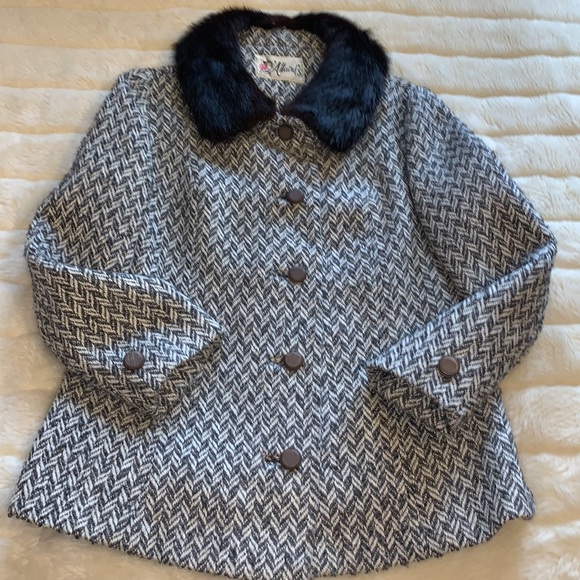 vtg 60s Wool jacket muskrat mink real fur collar short Coat M - Picture 5 of 14